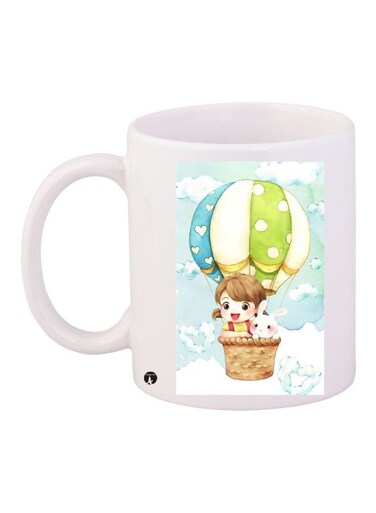 Cartoon Printed Coffee Mug White/Green/Blue 11ounce
