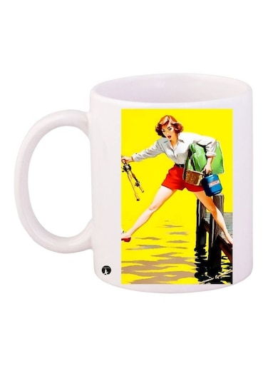 Anime Printed Coffee Mug White/Yellow/Green 11ounce
