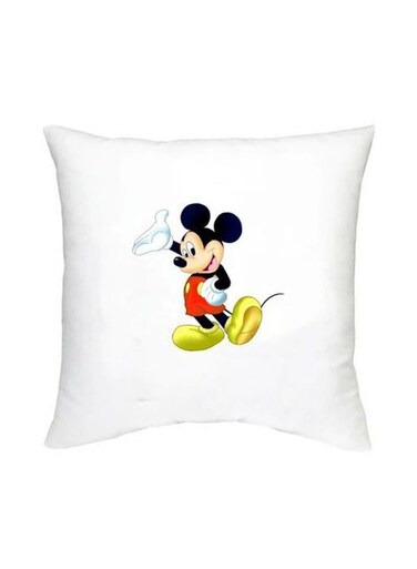 Mickey Mouse Printed Decorative Cushion White/Black/Red 16x16inch