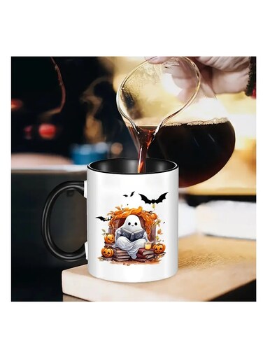 1PC Insulated Ceramic Halloween Coffee Mug Multipurpose Ghost Pumpkin Design Ideal for Halloween
