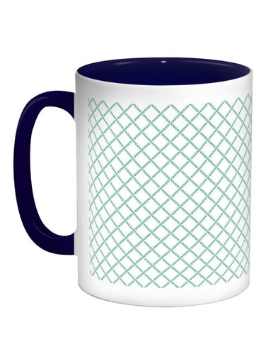 Circles And Squares Printed Coffee Mug Dark Blue/White/Green 325ml