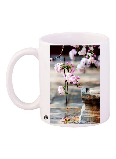 Flower Printed Coffee Mug White/Blue/Pink 11ounce