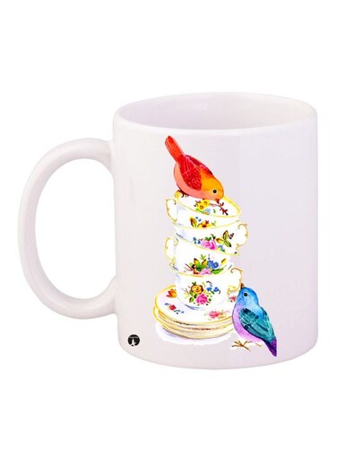 Birds Printed Coffee Mug White/Red/Blue