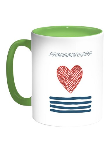 Heart-Shaped Fishing Net Printed Coffee Mug White/Green 11ounce