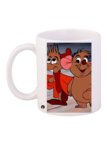 Cartoon Printed Coffee Mug White/Brown/Red 11ounce