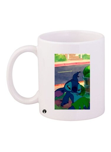Cartoon Printed Coffee Mug White/Blue/Green 11ounce