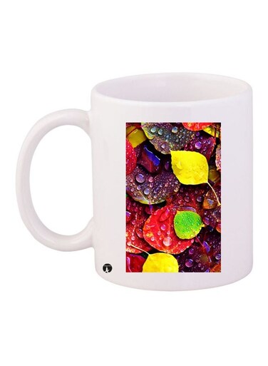 Leaves Printed Ceramic Coffee Mug White/Yellow/Red