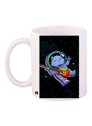 Space Hamster Printed Coffee Mug White/Black/Blue 11ounce
