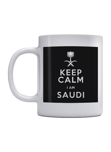Keep Calm I Am Saudi Printed Mug Black/White 350ml