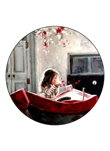 Girl Printed Fridge Magnet Grey/Red/Beige 5.5cm