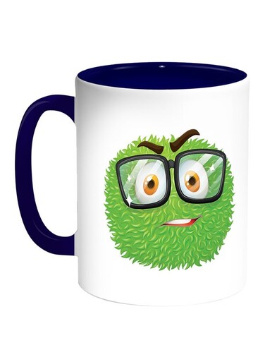 Colourful Monster With Glasses Printed Coffee Mug White/Blue 11ounce