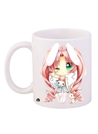 Anime Girl Printed Coffee Mug White/Pink/Blue 11ounce