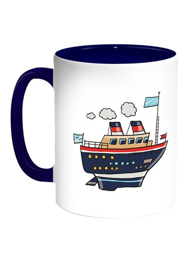 Passenger Steamer Printed Coffee Mug White/Blue 11ounce