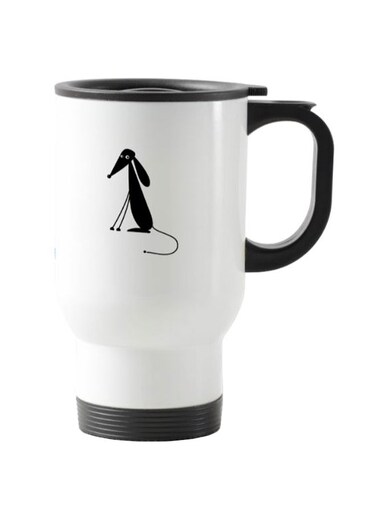 Cartoon Dog Printed Travel Mug White 13centimeter