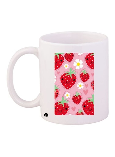 Strawberry Printed Coffee Mug White/Red/Pink 11ounce