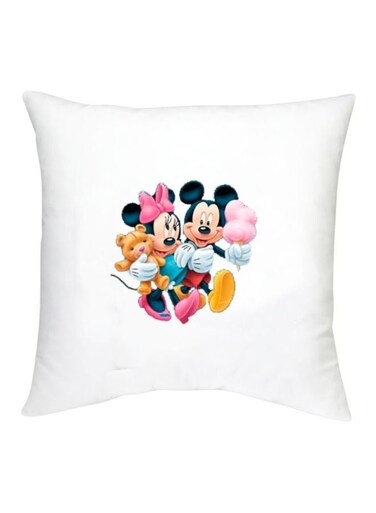 Mickey And Minnie Mouse Printed Decorative Cushion White/Pink/Black 16x16inch