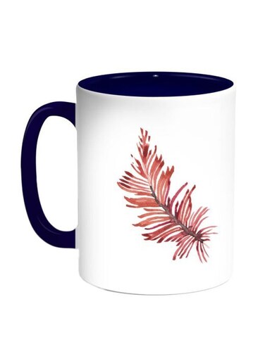 Bird Feather Printed Coffee Mug Blue/White/Peach 11ounce