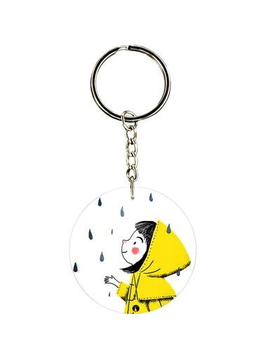 Double Sided Child In Rain Printed Keychain