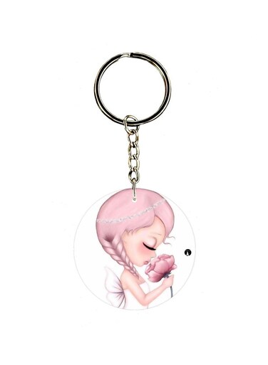 Cartoon Girl Printed Dual Sided Key Ring