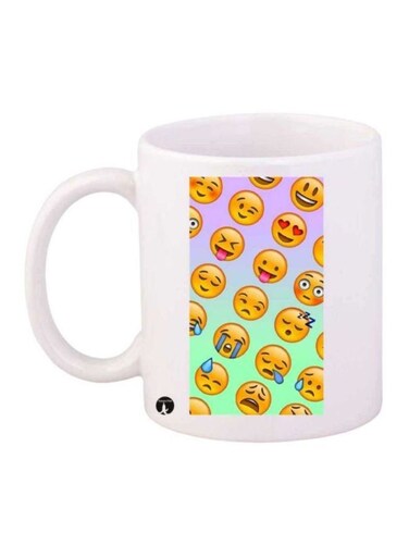 Emojis Printed Coffee Mug White/Yellow/Green