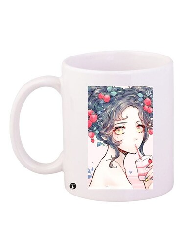 Anime Girl Printed Coffee Mug White/Beige/Grey 11ounce