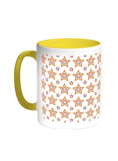 Motifs Of Small And Large Stars Printed Coffee Mug Yellow/White 11ounce