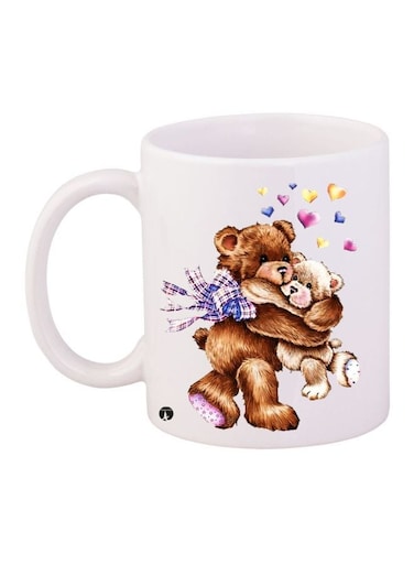 Teddy Bear Printed Coffee Mug White/Brown/Pink 11ounce