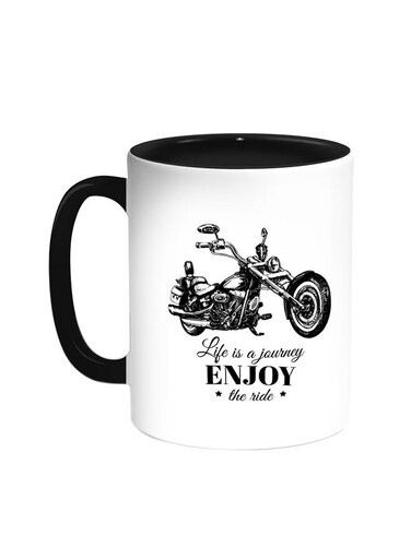 Motorcycle Printed Coffee Mug Black/White 11ounce