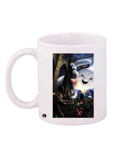 Cartoon Printed Coffee Mug White/Black/Blue 11ounce