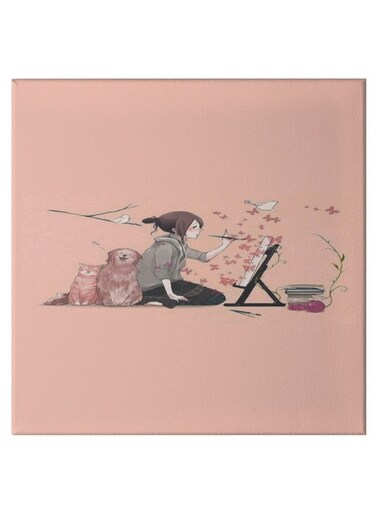 Girl Animation Pattern Hidden Frame Canvas Wall Painting Multicolour 50 x 50cm