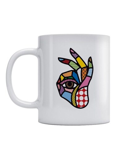 A Hand Printed Mug White/Red/Blue