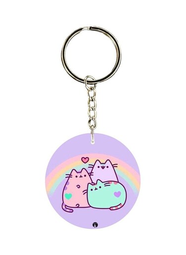 Cartoon Cat Printed Double Sided Keychain