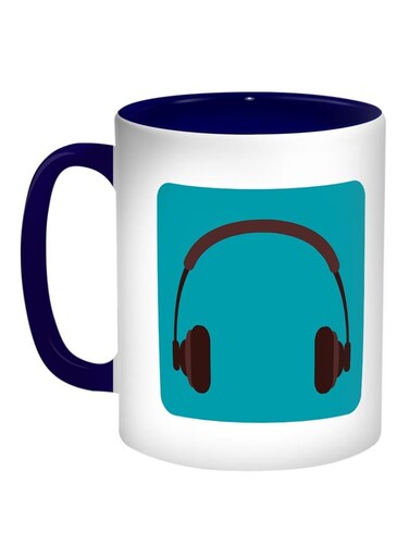 Headphones Printed Coffee Mug Blue/Brown/White