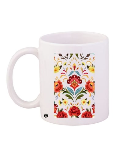 Floral Printed Coffee Mug White/Red/Blue