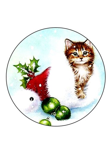 Cat Printed Fridge Magnet Round Multicolour