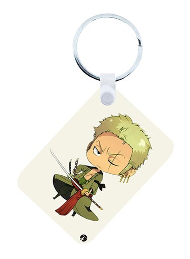 2-In-1 One Piece Printed Wooden Keychain White/Green/Brown