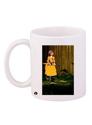 Cartoon Printed Ceramic Coffee Mug White/Yellow/Green 11ounce
