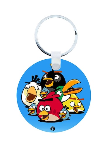 2-In-1 Video Game Angry Birds Printed Keychain And Necklace Blue/Black/Silver