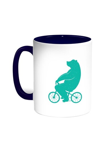 Bear Driving A Bicycle Printed Coffee Mug Blue/White 11ounce