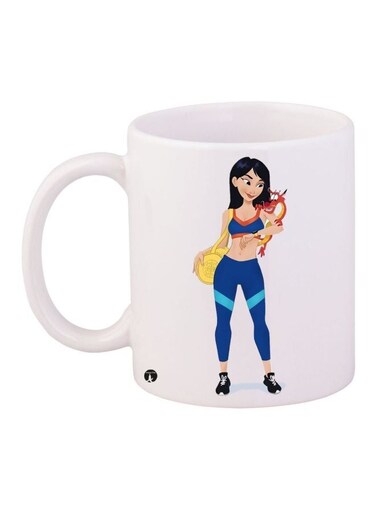 Girl Printed Coffee Mug White/Blue/Beige 11ounce