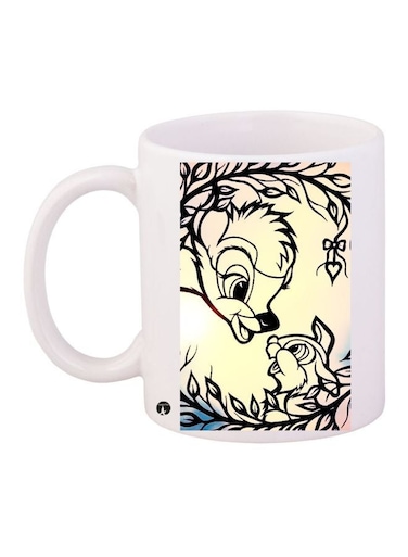 Deer Printed Coffee Mug White/Beige/Black 11ounce