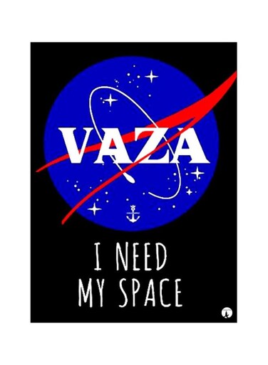 Vaza I Need My Space Themed Metallic Plate Black/Blue/White 20x15cm