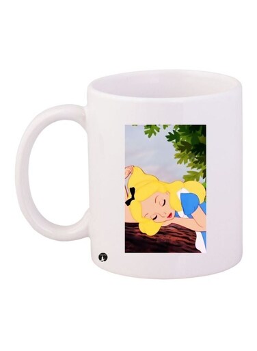 Anime Girl Printed Coffee Mug White/Yellow/Blue 11ounce