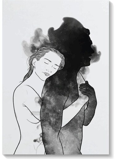 Hug Themed Wall Painting White/Black 40x60cm