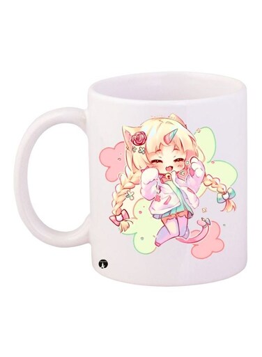 Anime Girl Printed Coffee Mug White/Yellow/Beige 11ounce
