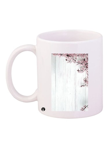 Fence With Flowers Printed Coffee Mug White/Pink/Black 11ounce