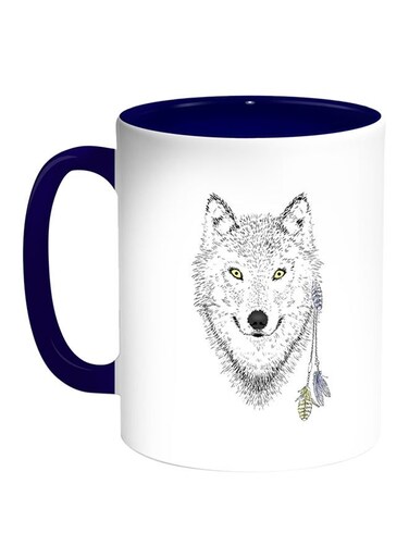 Cartoon Drawings Wolf Printed Coffee Mug White Blue