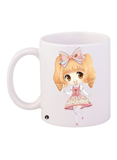 Cartoon Printed Coffee Mug White/Brown/Pink 11ounce
