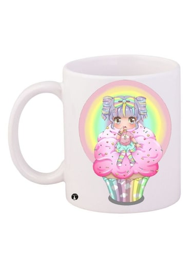Cartoon Girl Printed Coffee Mug White/Pink/Purple