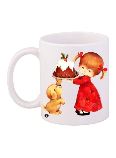 Girl Printed Coffee Mug White/Beige/Red 11ounce